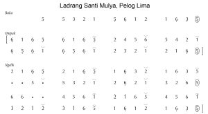 Notasi Ladrang Santi Mulya Pelog 5
