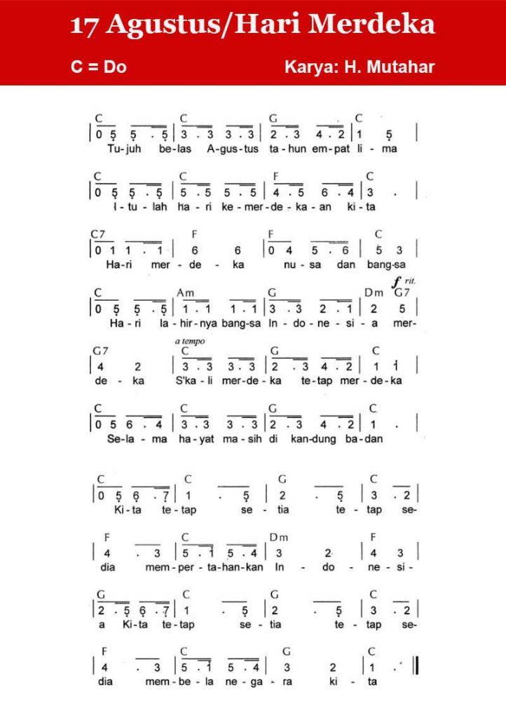Not Angka Lagu 17 Agustus